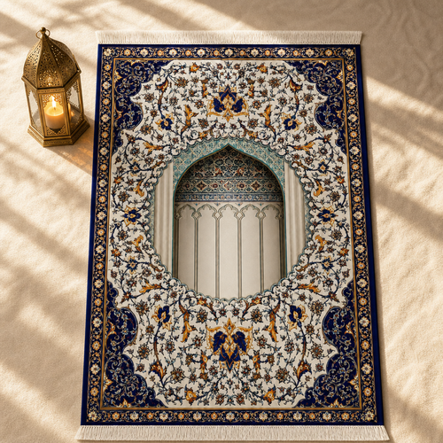 Mihrab Nişi Krem Seccade | Dijital Baskılı Klasik Namaz Halısı