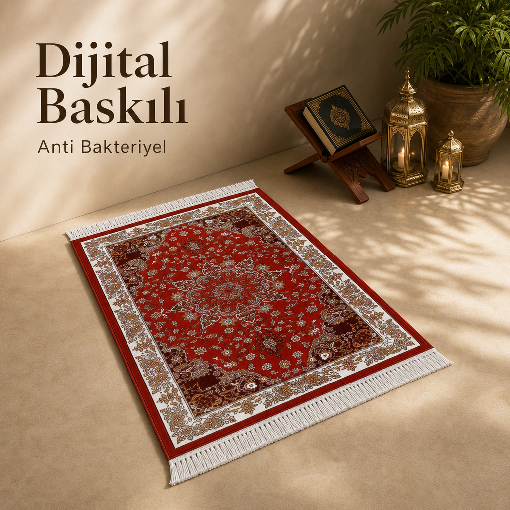 Keşan Kırmızı Seccade | Dijital Baskılı Klasik Dokuma Namaz Halısı