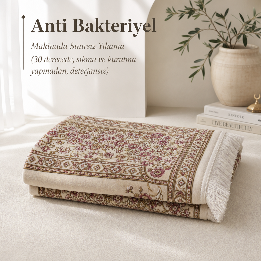 Nazende Mihrab Krem Seccade | Dijital Baskılı Klasik Namaz Halısı