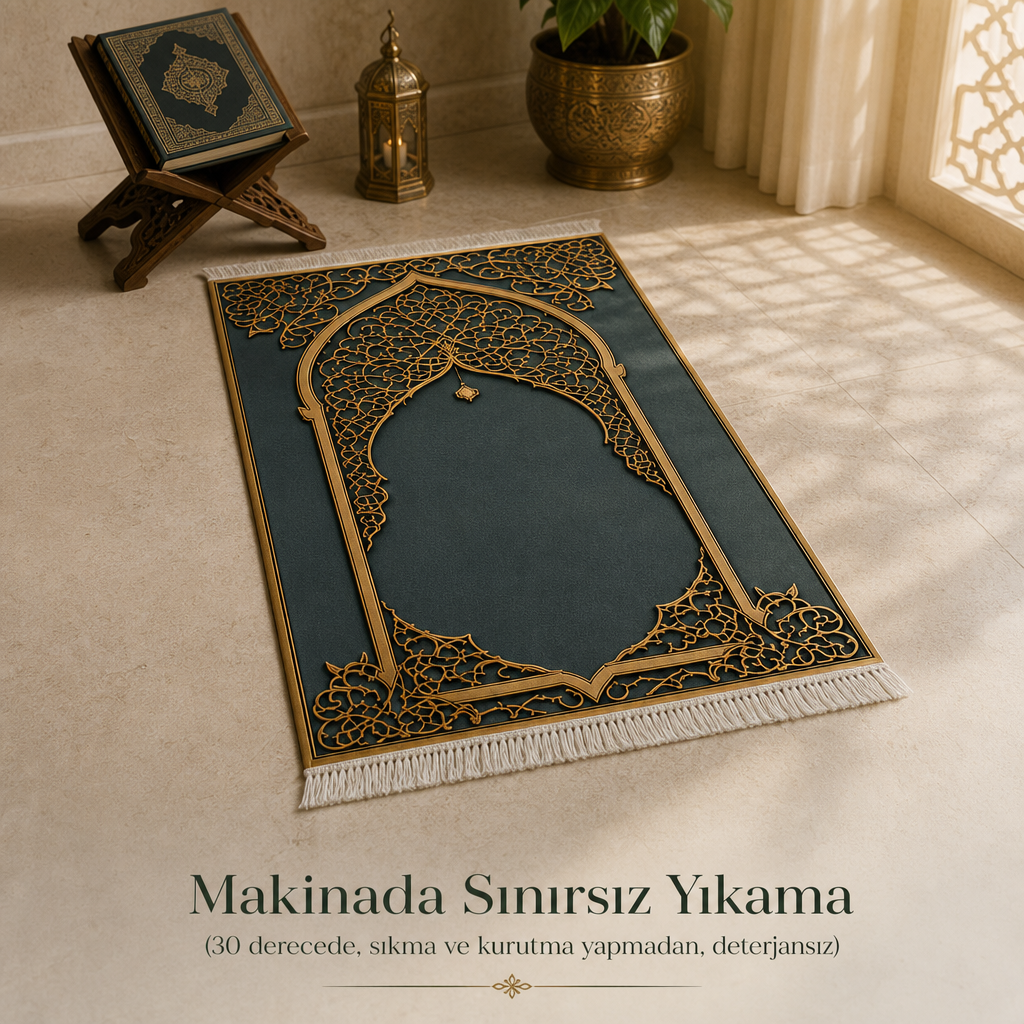 Şebeke Mihrab Yeşil Seccade | Lüks Kadife Namaz Halısı