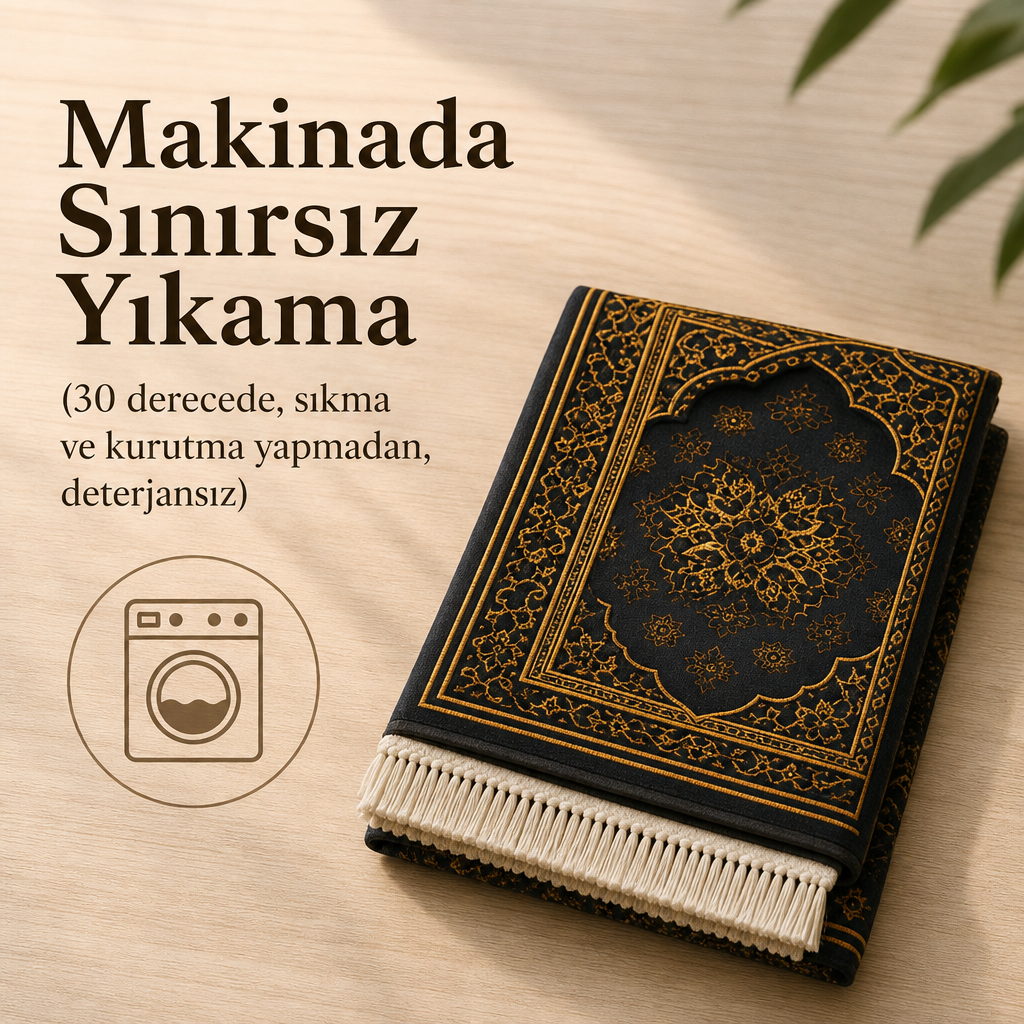 Şemse Mihrab Altın İşlemeli Seccade | Lüks Kadife Namaz Halısı