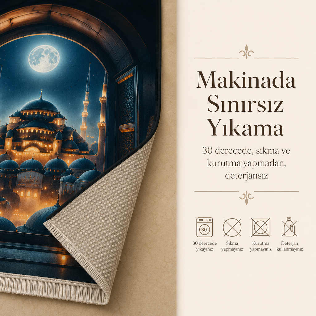 Mehtaplı Cami Manzaralı 3D Seccade | Dijital Baskılı Namaz Halısı