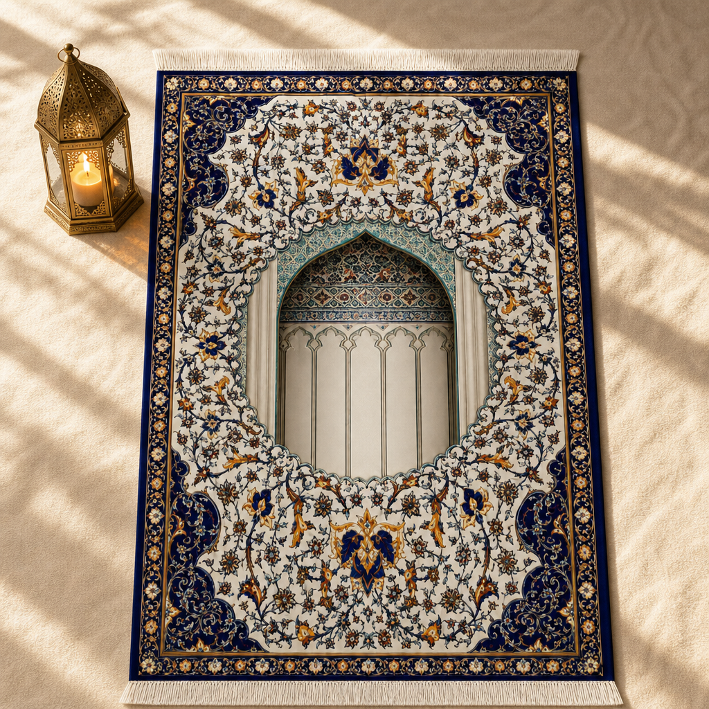 Mihrab Nişi Krem Seccade | Dijital Baskılı Klasik Namaz Halısı