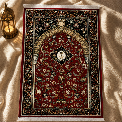 Bordo Sarmaşık Mihrab Seccade | Dijital Baskılı Klasik Namaz Halısı