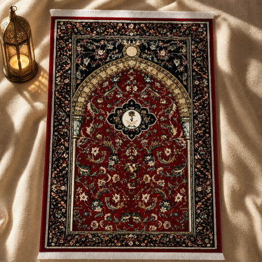 Bordo Sarmaşık Mihrab Seccade | Dijital Baskılı Klasik Namaz Halısı
