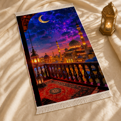 Şafak Cami Manzaralı 3D Seccade | Dijital Baskılı Namaz Halısı