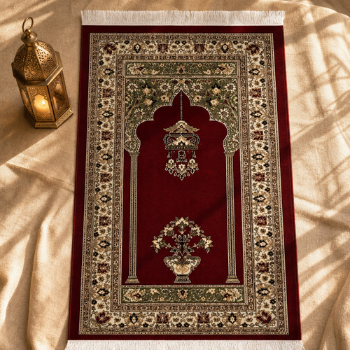 Osmanlı Mihrab Bordo Seccade | Dijital Baskılı Klasik Namaz Halısı
