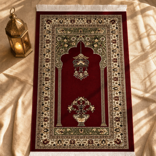 Osmanlı Mihrab Bordo Seccade | Dijital Baskılı Klasik Namaz Halısı