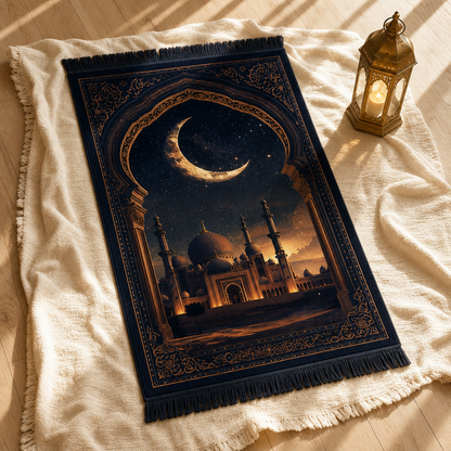 Hilal Cami Manzaralı 3D Seccade | Dijital Baskılı Namaz Halısı