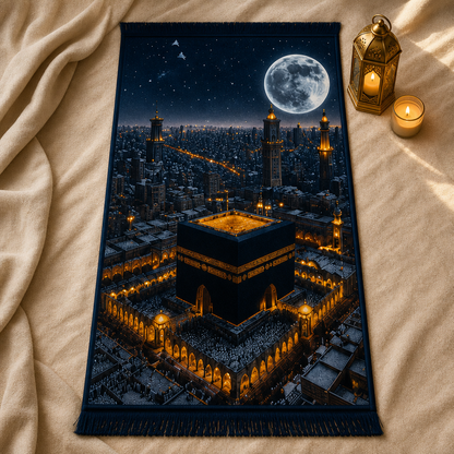 Kâbe Mehtap Manzaralı 3D Seccade | Dijital Baskılı Namaz Halısı