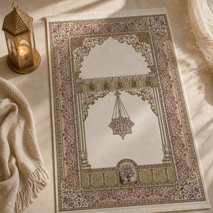 Nazende Mihrab Krem Seccade | Dijital Baskılı Klasik Namaz Halısı