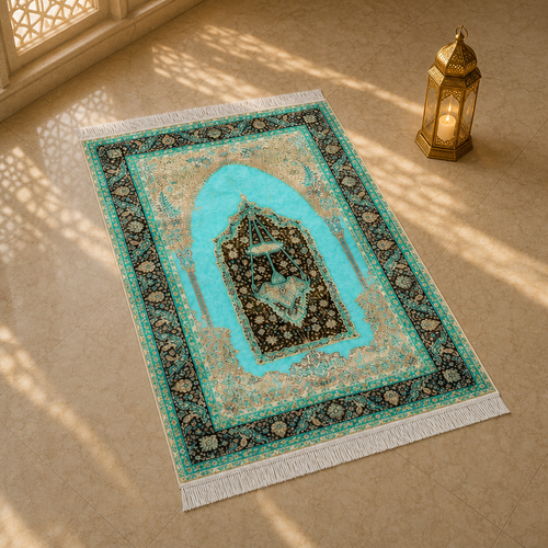 Firuze Mihrab Turkuaz Seccade | Klasik Dokuma Desenli Namaz Halısı
