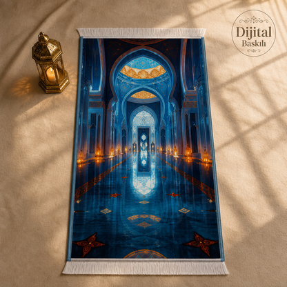 Nur Yolu Mavi 3D Seccade | Dijital Baskılı Lüks Namaz Halısı