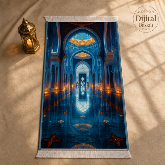 Nur Yolu Mavi 3D Seccade | Dijital Baskılı Lüks Namaz Halısı