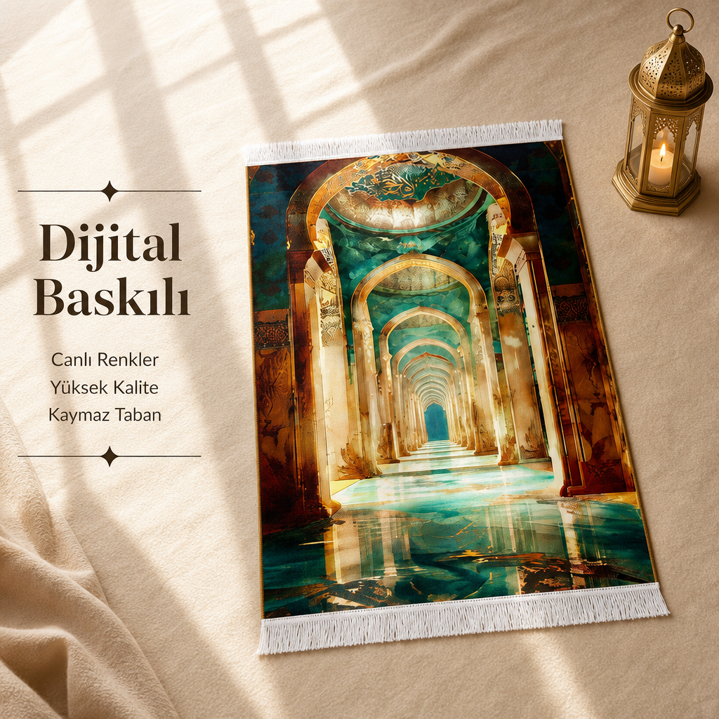 Sonsuz Kemer 3D Mihrab Seccade | Dijital Baskılı Namaz Halısı