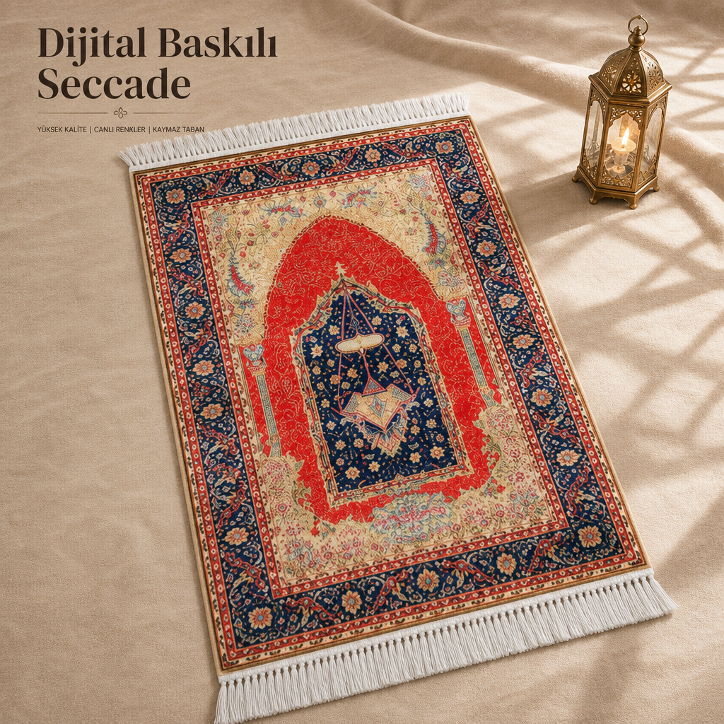 Anadolu Mihrab Kırmızı Seccade | Dijital Baskılı Klasik Namaz Halısı