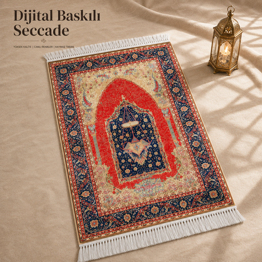 Anadolu Mihrab Kırmızı Seccade | Dijital Baskılı Klasik Namaz Halısı