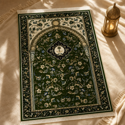 Yeşil Sarmaşık Mihrab Seccade | Dijital Baskılı Klasik Namaz Halısı
