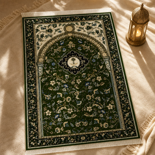 Yeşil Sarmaşık Mihrab Seccade | Dijital Baskılı Klasik Namaz Halısı