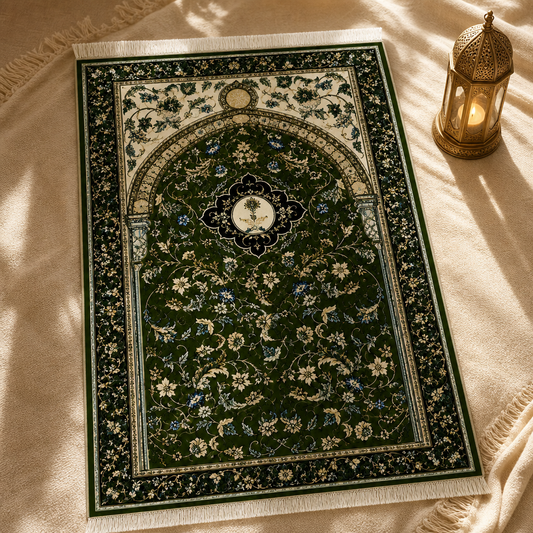 Yeşil Sarmaşık Mihrab Seccade | Dijital Baskılı Klasik Namaz Halısı