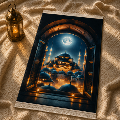 Mehtaplı Cami Manzaralı 3D Seccade | Dijital Baskılı Namaz Halısı