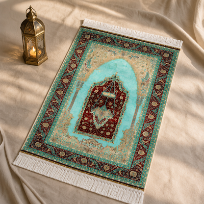 Mercan Mihrab Turkuaz Seccade | Dijital Baskılı Klasik Namaz Halısı