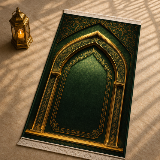 Ravza Mihrab Yeşil Seccade | Lüks Kadife Namaz Halısı