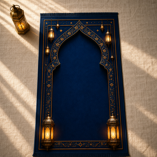 Kandil Mihrab Lacivert Seccade | Lüks Kadife Namaz Halısı