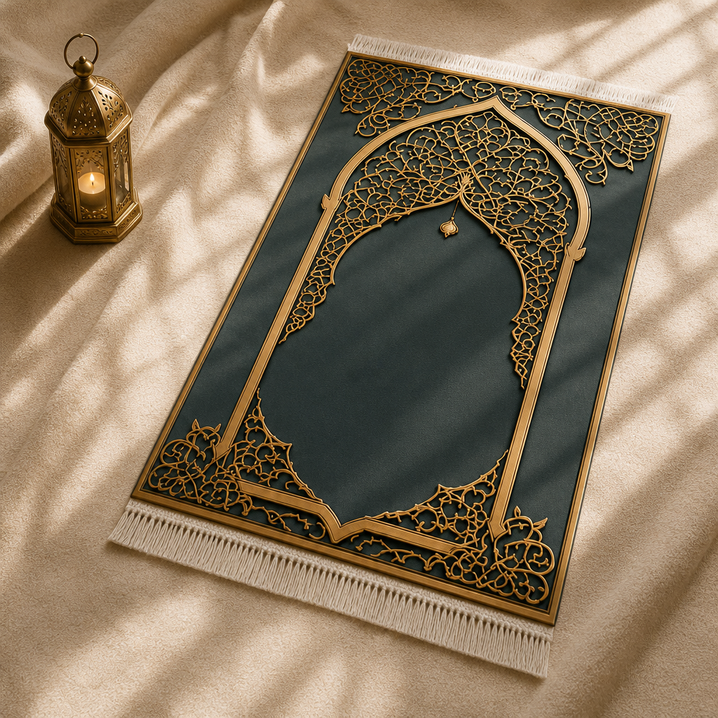 Şebeke Mihrab Yeşil Seccade | Lüks Kadife Namaz Halısı