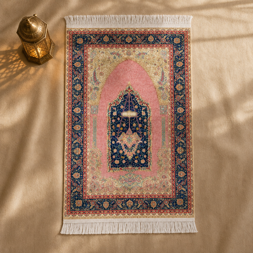 Gül Mihrab Pembe Seccade | Dijital Baskılı Klasik Namaz Halısı
