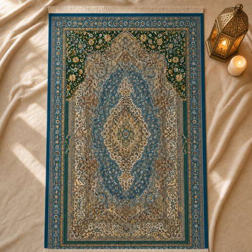 Nain Mavi Seccade | Dijital Baskılı Klasik İpek Dokuma Namaz Halısı