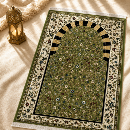 Çayır Mihrab Yeşil Seccade | Dijital Baskılı Klasik Namaz Halısı