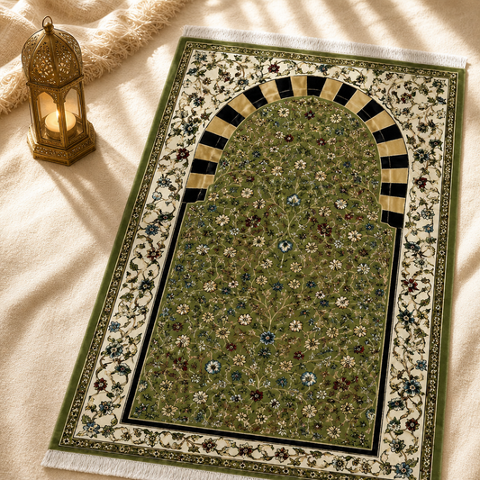 Çayır Mihrab Yeşil Seccade | Dijital Baskılı Klasik Namaz Halısı
