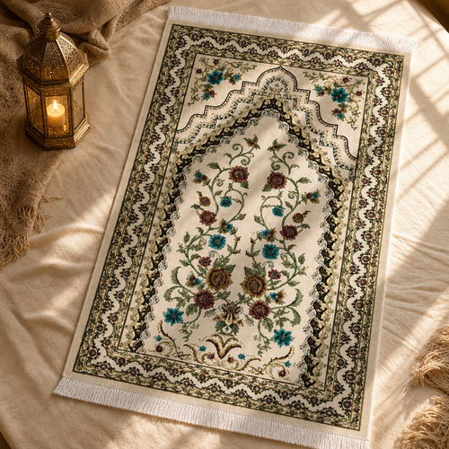 Bahar Mihrab Krem Seccade | Dijital Baskılı Klasik Namaz Halısı