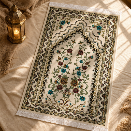 Bahar Mihrab Krem Seccade | Dijital Baskılı Klasik Namaz Halısı