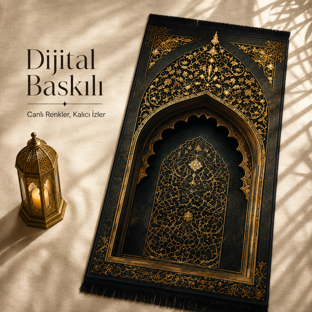 Zerbaf Mihrab Altın İşlemeli Seccade | Dijital Baskılı Namaz Halısı