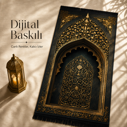 Zerbaf Mihrab Altın İşlemeli Seccade | Dijital Baskılı Namaz Halısı