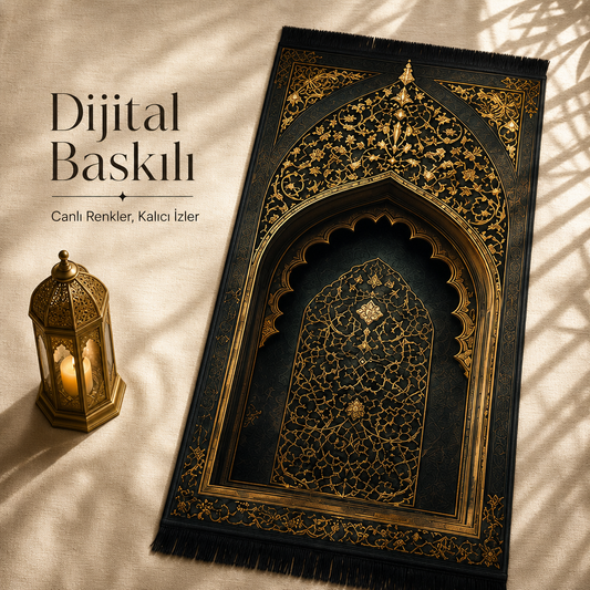 Zerbaf Mihrab Altın İşlemeli Seccade | Dijital Baskılı Namaz Halısı