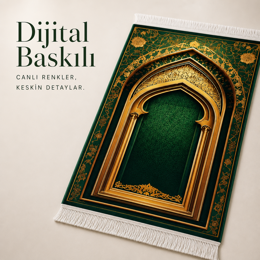 Firdevs Mihrab Yeşil Seccade | Lüks Kadife Namaz Halısı