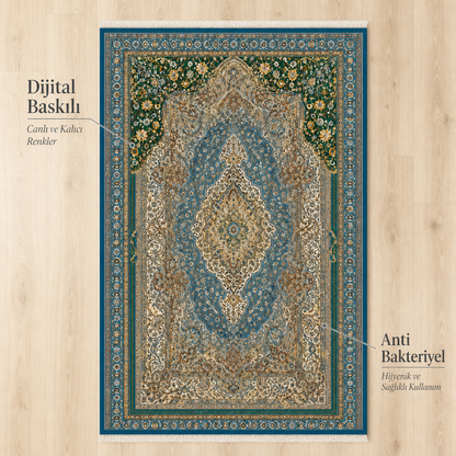 Nain Mavi Seccade | Dijital Baskılı Klasik İpek Dokuma Namaz Halısı