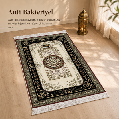 Kâbe Motifli Saray Krem Seccade | Dijital Baskılı Klasik Namaz Halısı