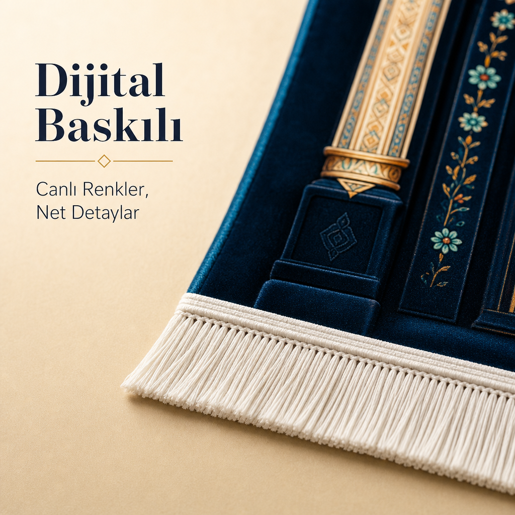 Yıldız Mihrab Lacivert 3D Seccade | Dijital Baskılı Namaz Halısı