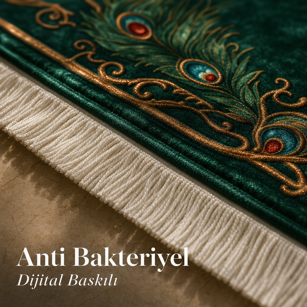 Tavus Mihrab Yeşil Seccade | Lüks Kadife Namaz Halısı
