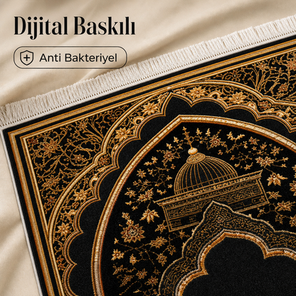 Bordo Mihrab Siyah Seccade | Klasik Dokuma Desenli Namaz Halısı