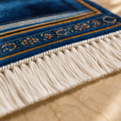 Çini Mihrab Mavi 3D Seccade | Dijital Baskılı Lüks Namaz Halısı
