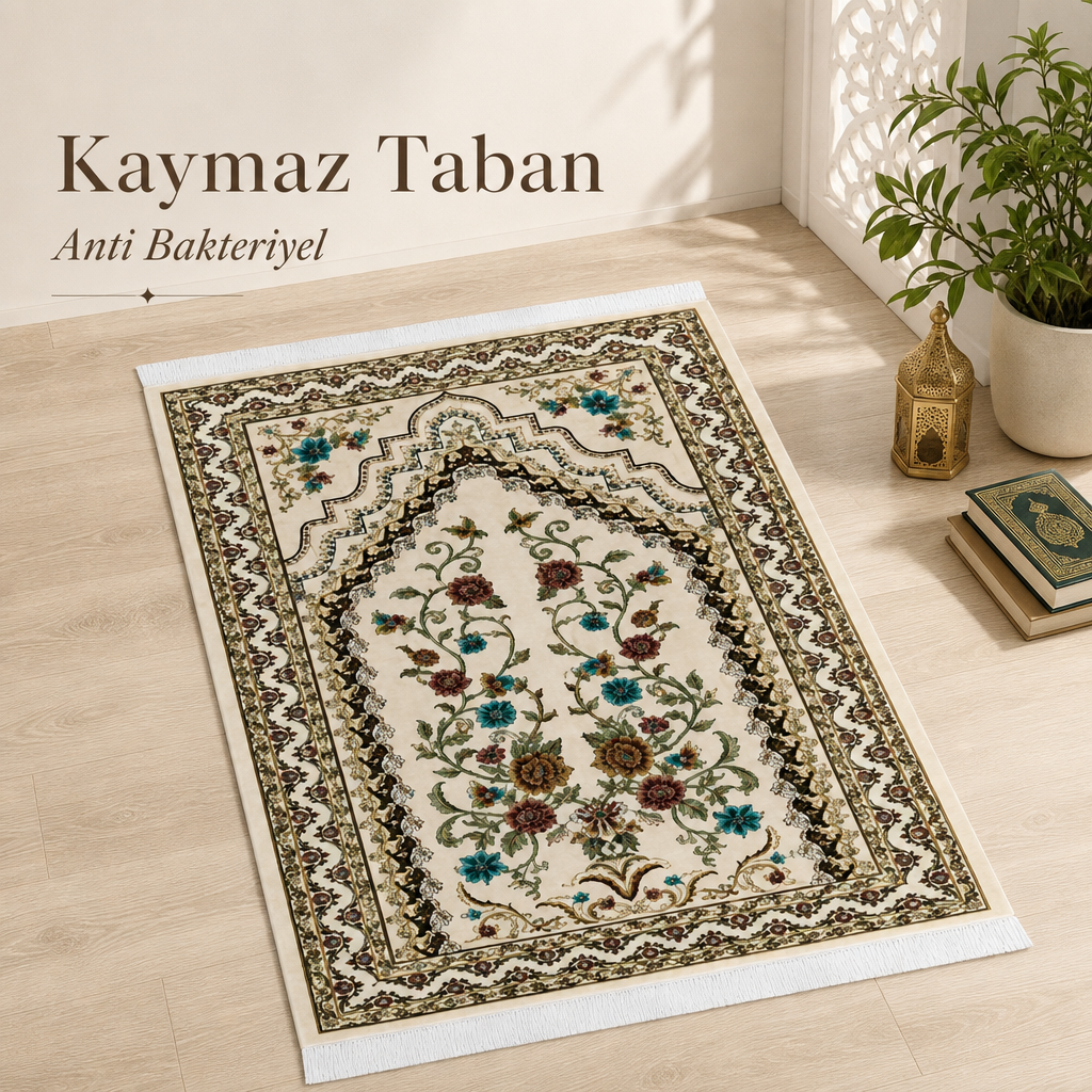 Bahar Mihrab Krem Seccade | Dijital Baskılı Klasik Namaz Halısı