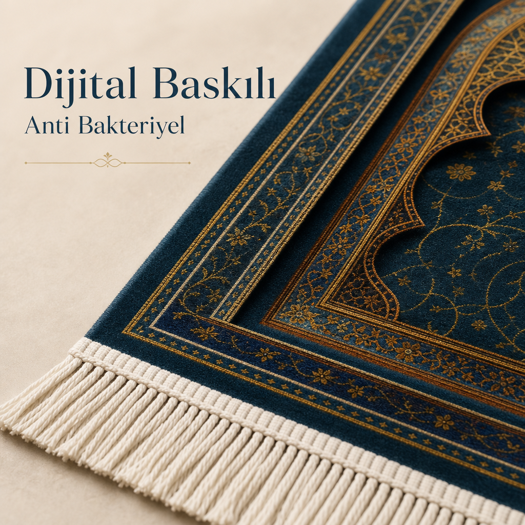 Sırma Mihrab Petrol Mavisi Seccade | Lüks Kadife Namaz Halısı