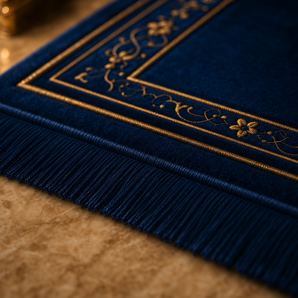 Kandil Mihrab Lacivert Seccade | Lüks Kadife Namaz Halısı