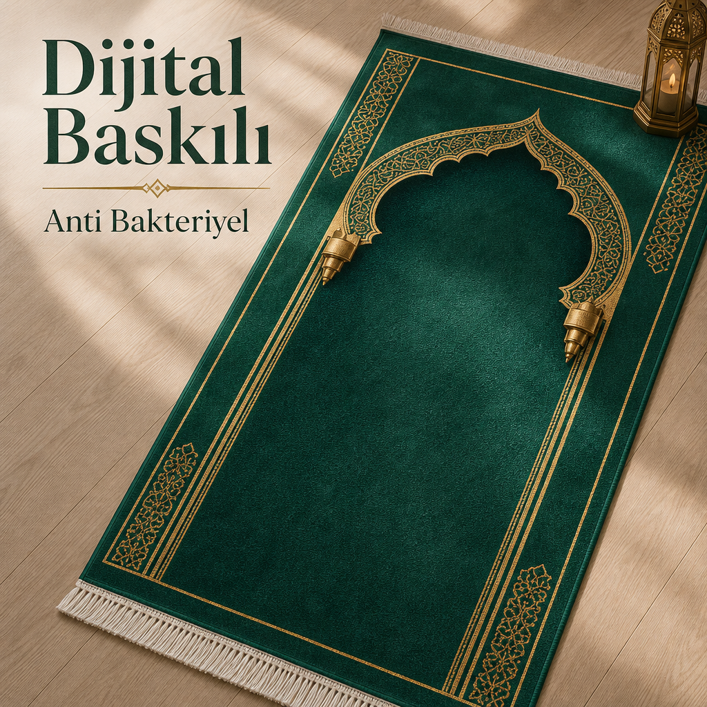 Zümrüt Mihrab Yeşil Seccade | Lüks Kadife Namaz Halısı