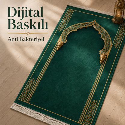Zümrüt Mihrab Yeşil Seccade | Lüks Kadife Namaz Halısı